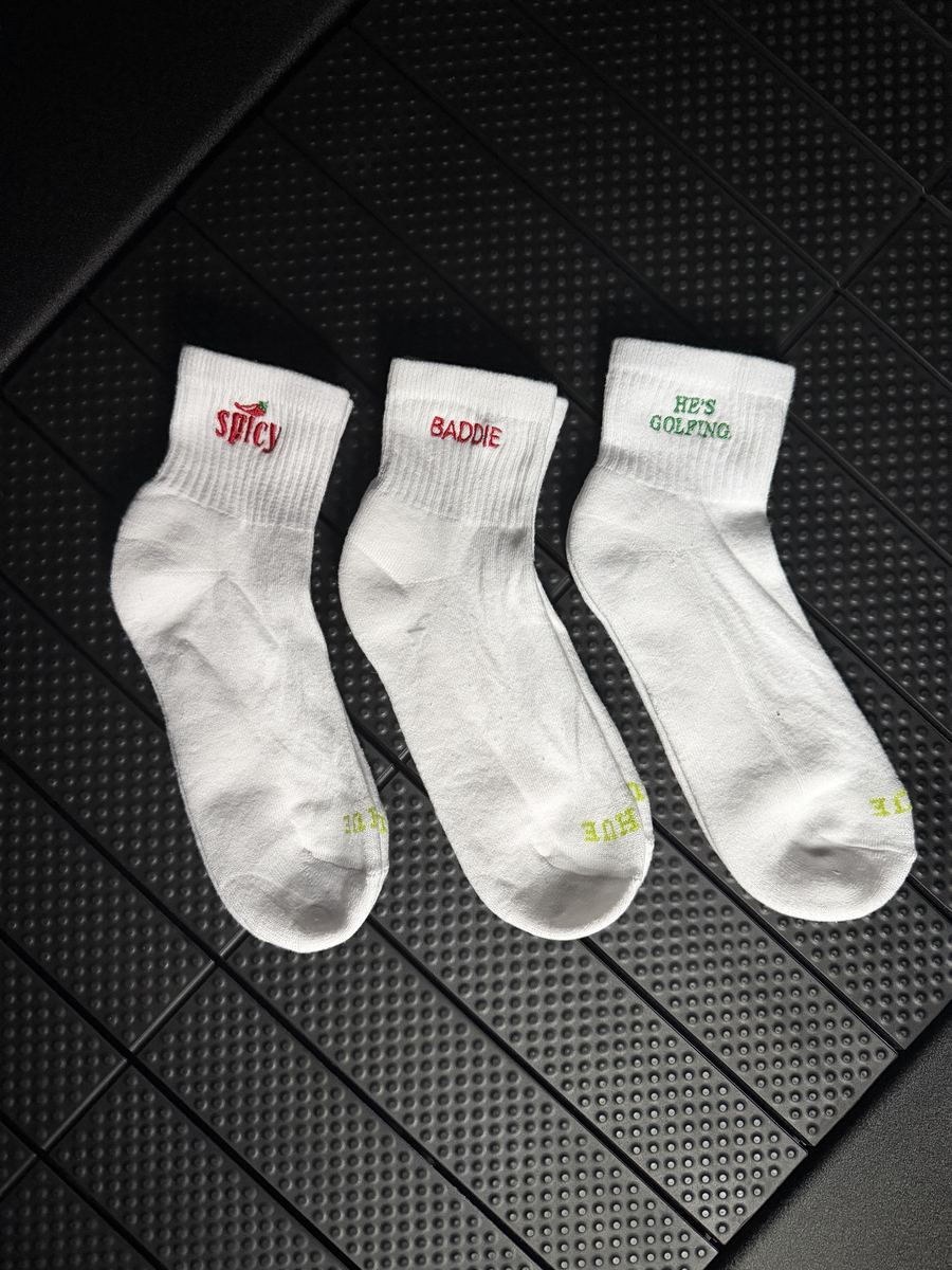 Embroidered quarter socks: spicy, baddie, he's golfing